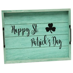 HomeRoots 16" Green And Black Happy St. Patricks Day Serving Tray With Handles - 1 of 4