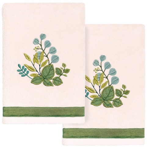 2pc Botanica Design Embellished Hand Towel Set Blush Linum Home