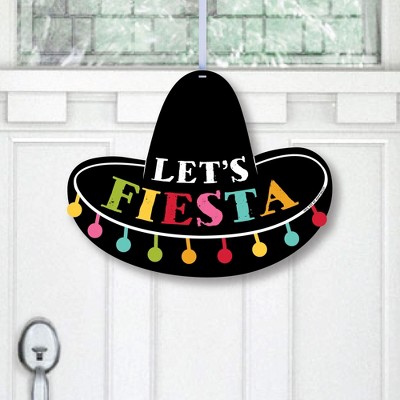 Big Dot of Happiness Let's Fiesta - Hanging Porch Mexican Fiesta Outdoor Decorations - Front Door Decor - 1 Piece Sign