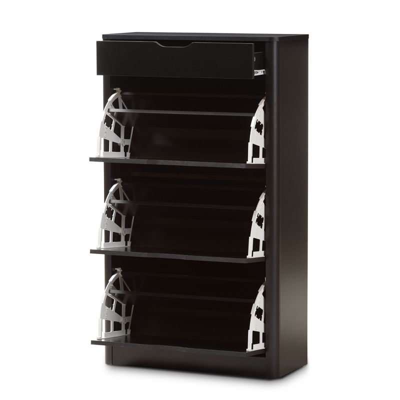 Cayla Modern and Contemporary Wood Shoe Cabinet - Black - Baxton Studio, 3 of 10