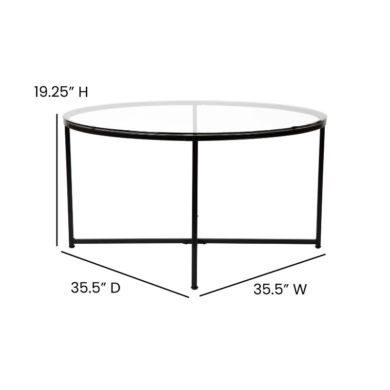 Flash Furniture Greenwich Collection Coffee Table - Modern Clear Glass Accent Table with Crisscross Matte Black Frame, 5 of 12