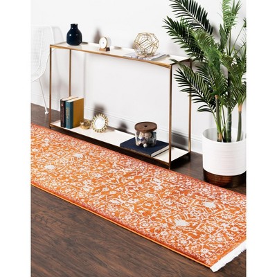 Terracotta and Ivory Abstract Easy Care Runner Rug