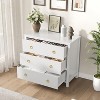 Round Ring Handle Chest of Drawers, 3-Drawer White Flat Style, Exquisite Hardware, Small Storage Cabinet Beside Bedroom Bed - 2 of 4