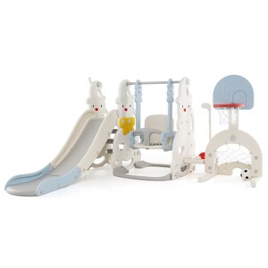 Costway 7-in-1 Toddler Slide with Height Adjustable Basketball Hoop & Swing Golf Soccer - 1 of 1