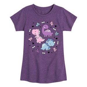 Girls' - Instant Message - Stacked Girly Dinos Fitted Short Sleeve Graphic T-Shirt - 1 of 4