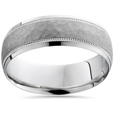 Pompeii3 7mm Hammered Wedding Band 10K White Gold