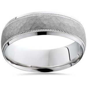 Pompeii3 7mm Hammered Wedding Band 10K White Gold - 1 of 2