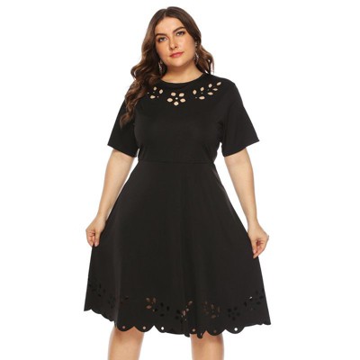Coolmee Women Plus Size Hollow Chest Short Sleeve Wrap Large A-Line Midi Dress