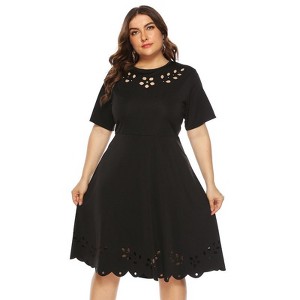 Coolmee Women Plus Size Hollow Chest Short Sleeve Wrap Large A-Line Midi Dress - 1 of 4