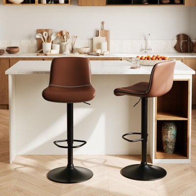 Adjustable Swivel Bar Stools Set of 2/4, 24"-32" PU Leather Counter Stools, 300Lbs Capacity, 360° Rotation for Kitchen/Bar