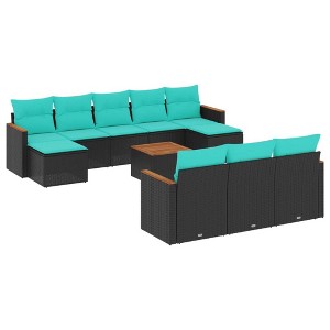 vidaXL 11 Piece Patio Sofa Set with Cushions Black Poly Rattan - 1 of 4