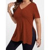 Womens Plus Size Tops Casual V Neck Short Sleeve Shirts Split Hem Blouses - 2 of 4