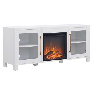 White TV Stand with Log Fireplace Insert - Henn&Hart - 1 of 4