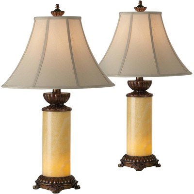 Barnes and Ivy Asian Table Lamps Set of 2 Natural Onyx Stone Off White Bell Shade for Living Room Family Bedroom Nightstand