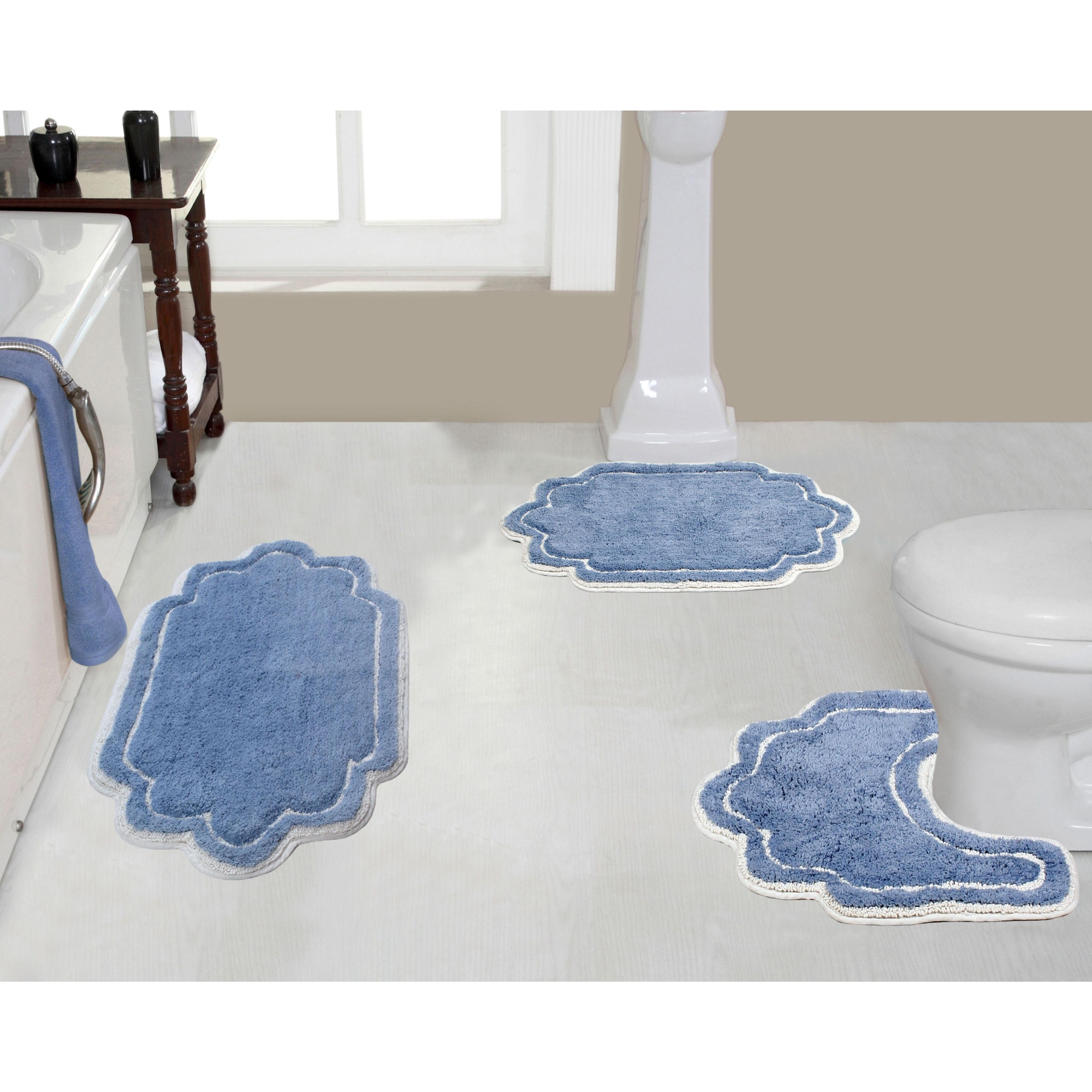 Set of 3 Allure Collection Blue Cotton Tufted Bath Rug Set - Home Weavers
