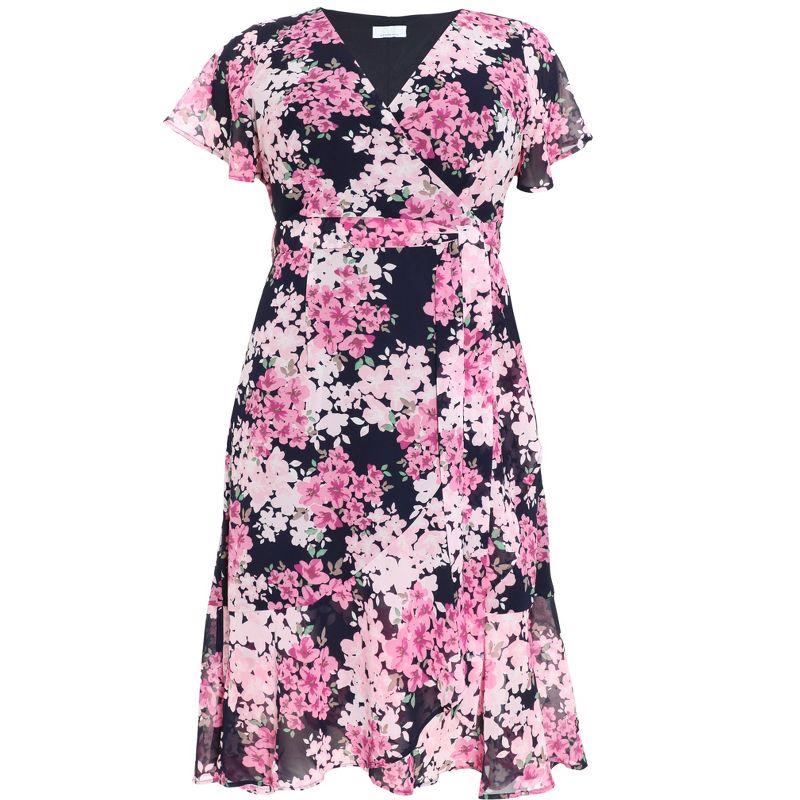 QUIZ Women's Plus Size Floral Print Midi Dip Hem Dress, 5 of 6