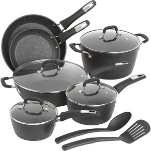 GoodCook 12-Piece Micro-Divot Nonstick Aluminum Cookware Set with Pans, Dutch Oven, Spoon and Turner, Black,Black - 1 of 4