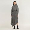 Anna-Kaci Women's Asymmetrical Pinstripe Midi Skirt with High Waist and Tailored Draping - 2 of 4