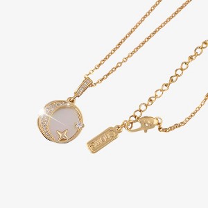 Anna-Kaci Women's Crescent Moon and Star Pendant Necklace with Mother of Pearl Inlay and Rhinestone Accents - One Size Fits Most, Gold - 1 of 2