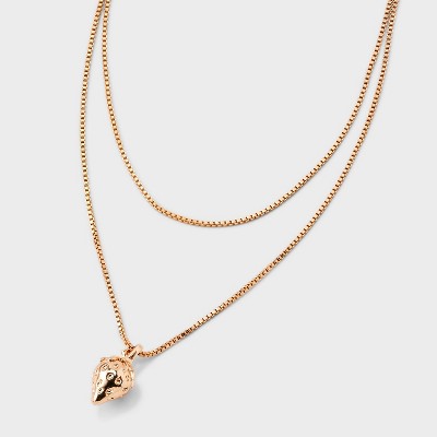 Strawberry Charm Multi-Strand Necklace - Universal Thread™ Gold: Lobster Claw Clasp, Iron, Brass, Zinc Alloy