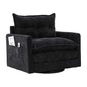 Lyngins Swivel Accent Chairs with Side Pockets and Pillow,Upholstered Swivel Reading Chairs,Chenille Sofa Chairs for Bedroom,Living Room - 1 of 4