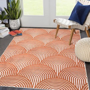 Modern Washable Area Rug 6x9 ¨C Non-Slip Rubber Backing Low Pile Abstract Rug for Living Room, Bedroom, Office ¨C Orange, 6' ¡Á 9 - 1 of 4