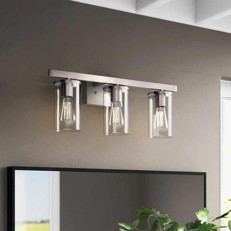 C Cattleya 3-Light Vanity Wall Sconce,Bathroom Vanity Lights Brushed Nickel Finish with Clear Glass Shade, 6 of 9