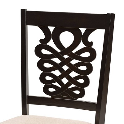 Gervais Dark Brown Wood and Cane Side Chair with Intricate Back