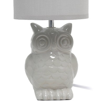 12.8" Gray Ceramic Owl Bedside Lamp with Fabric Shade