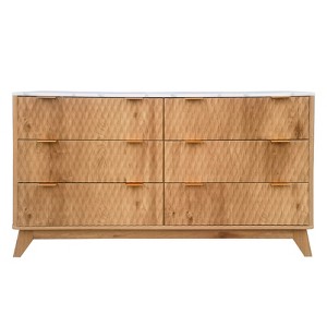 Fluted 6 Drawers Dresser with Faux Marble Top, Modern Curved Profile Design TV Stand for TVs Up to 55", Sturdy Storage Cabinet with Anti-Tip Design - 1 of 4