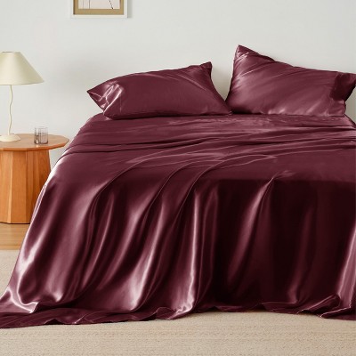 Satin Sheets Queen Size - Similar to Silk Sheets, Silky Bedsheet, Luxury & Ultra Soft, Non-Fading & Wrinkle Free, Good for Hair & Skin, Gifts for Wome
