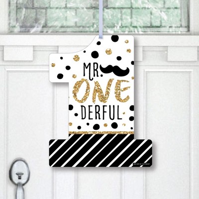 Big Dot of Happiness 1st Birthday Little Mr. Onederful - Hanging Porch Boy First Birthday Party Outdoor Decorations - Front Door Decor - 1 Piece Sign