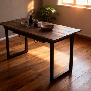 Homy Casa Rectangular Dining Table with Metal Base for Kitchen, Dining Room, or Apartment, Walnut - 1 of 4