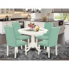 Dinette Set 5Pc Round Table & Chairs - 42 Inch Kitchen Table Set PU Leather Pond Finish - 2 of 4