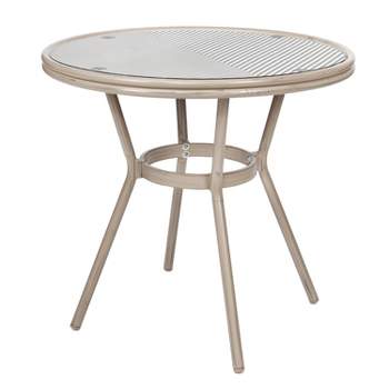 Flash Furniture Marseille Indoor/Outdoor Commercial French Bistro 31.5" Table, Textilene, Glass Top, Bamboo Print Aluminum Frame