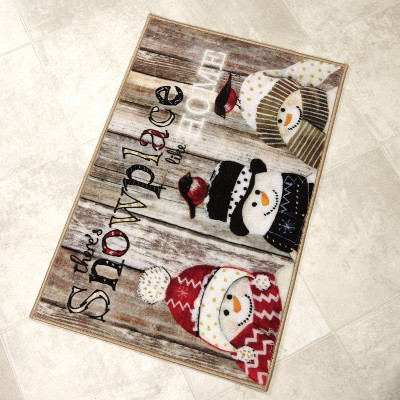 Lakeside Snowman Bathroom Rug with Farmhouse Look - "Snowplace Like Home"