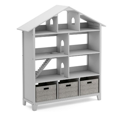 Martha Stewart Kids' Deluxe Dollhouse Bookshelf: Children's Wooden Bookcase and Miniature Toy Organizer with Bins