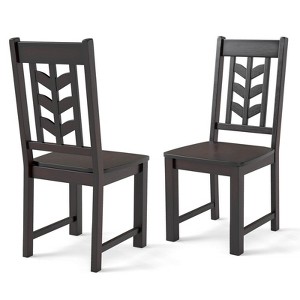Costway Dining Chair Set of 2/4 with Rubber Wood Frame & Leaf-shape High Back for Kitchen Brown/Black/White - 1 of 4