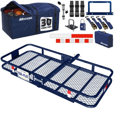 Mockins 60"x30"x6" Navy Hitch Cargo Rack with 30 Cu.Ft. Navy Waterproof Bag, License Plate Holder and Cargo Carrier Accessories