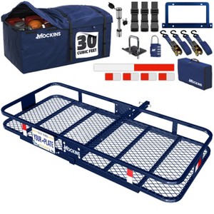 Mockins 60"x30"x6" Navy Hitch Cargo Rack with 30 Cu.Ft. Navy Waterproof Bag, License Plate Holder and Cargo Carrier Accessories - 1 of 4