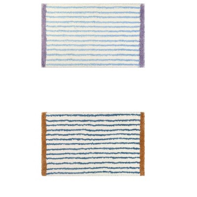 Unique Bargains 2 Pcs Striped Pattern Soft Absorbent Non-Slip Bath Mats Machine Washable
