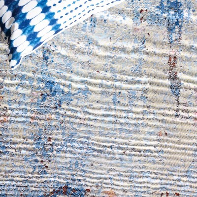 Ivory and Blue Rust Square Abstract Synthetic Area Rug