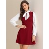 INSPIRE CHIC Women's Elegant Contrast Ruffle Stand Collar Bow Tie Puff Sleeve Office Dress - 4 of 4
