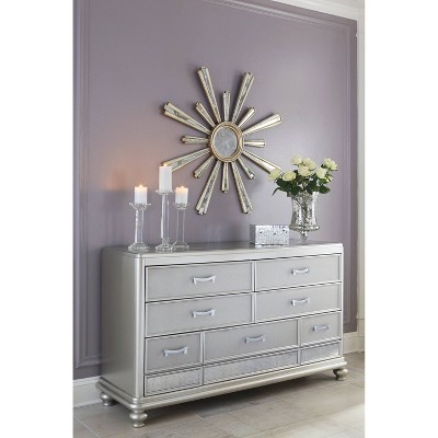 Glam Silver 64.5" Traditional Dresser with Mirror Accent