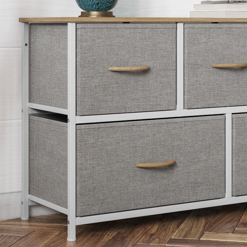 Flash Furniture Harris 5 Drawer Vertical Storage Dresser with Cast Iron Frame, Wood Top and Easy Pull Fabric Drawers with Wooden Handles, 5 of 12