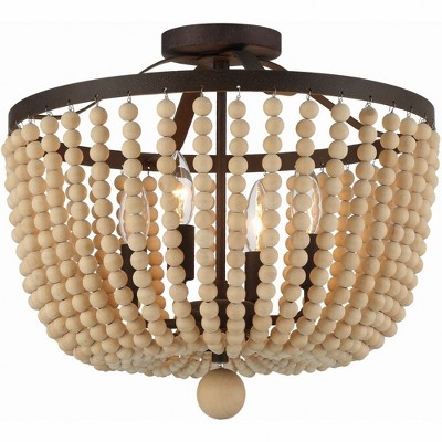 Rylee Forged Bronze 4-Light Semi-Flush Mount with Natural Wood Beads