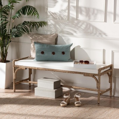bali & pari Nasim Modern Bohemian Natural Seagrass and Metal Accent Bench