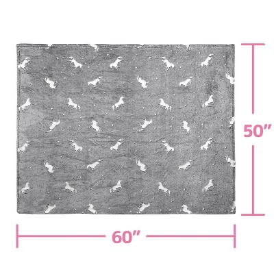 Gray Glow in The Dark Unicorn Fleece Blanket for Kids