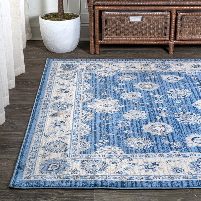 3' x 5' Blue and Ivory Floral Synthetic Rectangular Rug