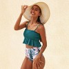Women's Green Tropical Vibes Smocked Tankini Swimsuit Set - Cupshe - 2 of 3